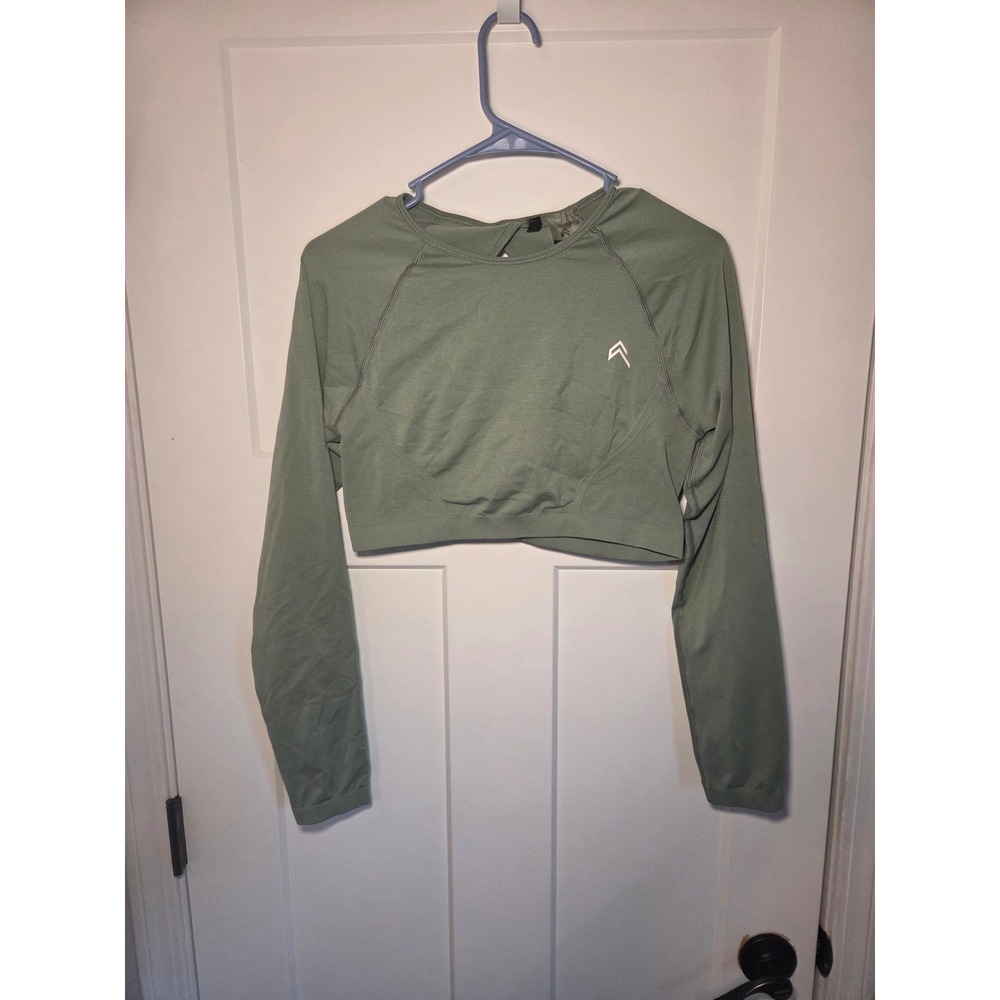 Oner Active Sage Green Seamless Long Sleeve Crop Top Open Back Size L